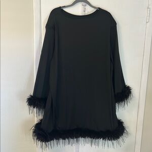 SHEIN Black Feather Trim Mini Dress